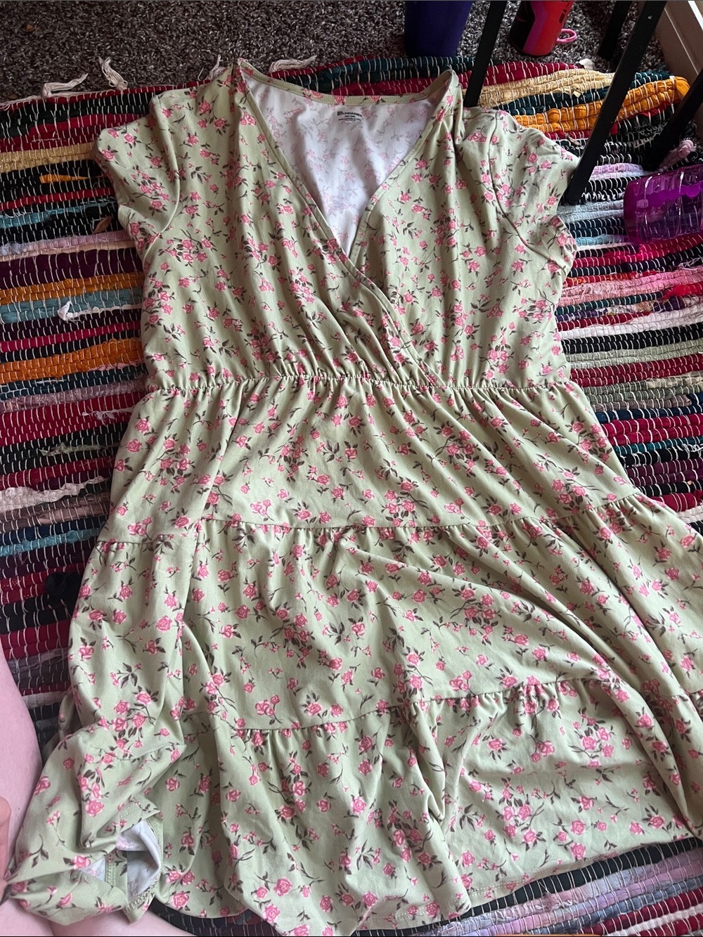 No Boundaries Light Green Floral Wrap Dress with Pink Blossoms